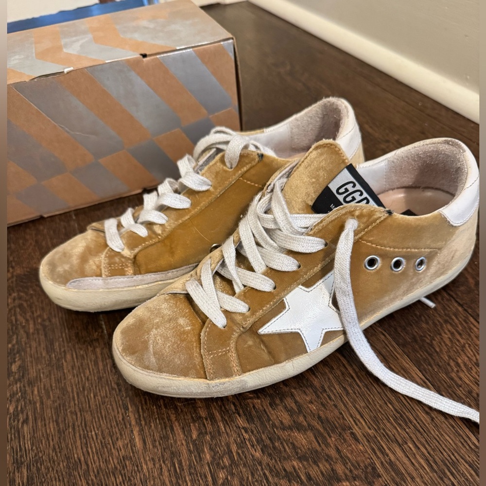 Golden Goose gold velvet sneakers
